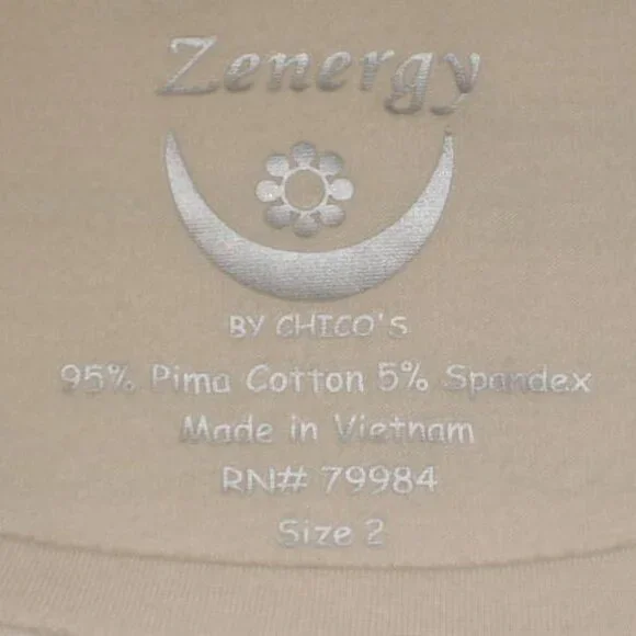 Zenergy Chicos Size 2 L Cotton Blend Gold Tan Metallic Foil 3/4 Sleeve Excellent - Picture 3 of 6